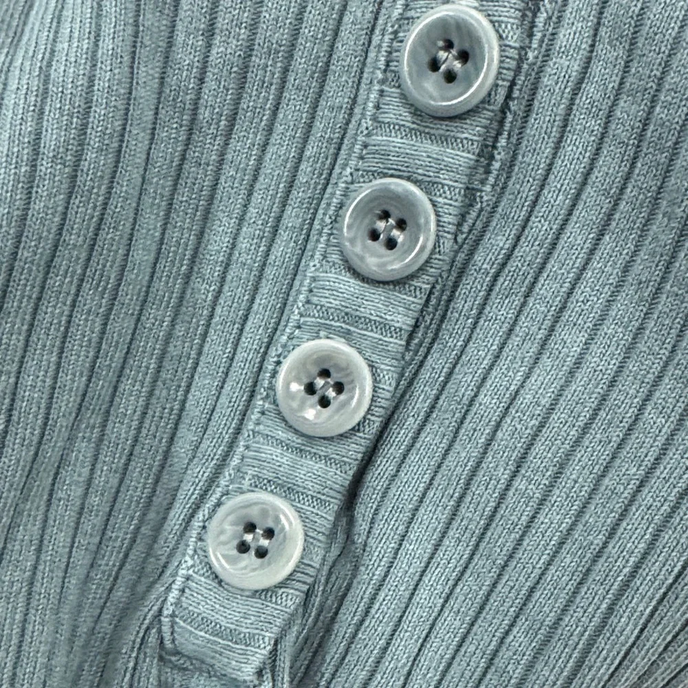Citizens Of Humanity Ribbed V-Neck Button Cardigan in Dusty Teal - Picture 10 of 16
